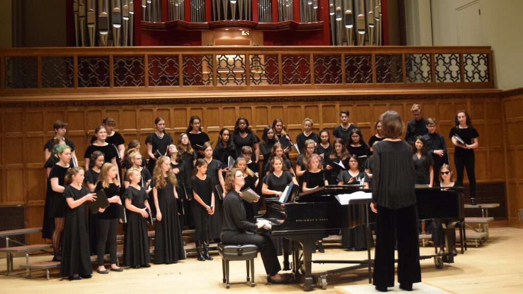 Tour choir performing with Capella Festiva Choir at Vassar College, 2019.